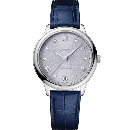 Omega De Ville Prestige 34 mm Blue Dial with Diamonds Stainless Steel Strap 434.13.34.20.53.001 - WATCHXNYC