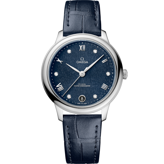 Omega De Ville Prestige 34 mm Blue Dial with Diamonds Stainless Steel Strap 434.13.34.20.53.002 - WATCHXNYC