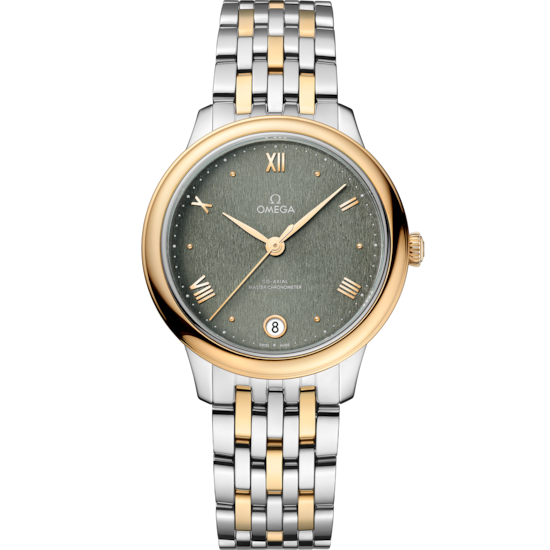 Omega De Ville Prestige 34 mm Green Dial Stainless Steel and 18k Yellow Gold Bracelet 434.20.34.20.10.001 - WATCHXNYC