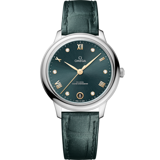 Omega De Ville Prestige 34 mm Green Dial with Diamonds Stainless Steel Strap 434.13.34.20.60.001 - WATCHXNYC