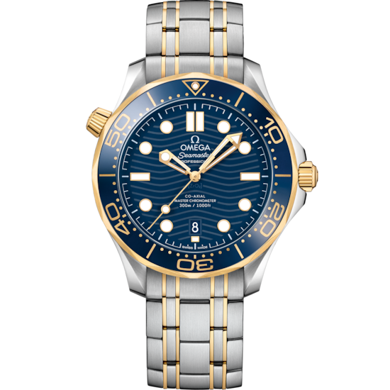 Omega Seamaster Diver 300M 42 mm Blue Dial Stainless Steel 18k Yellow Gold Bracelet 210.20.42.20.03.001 - WATCHXNYC