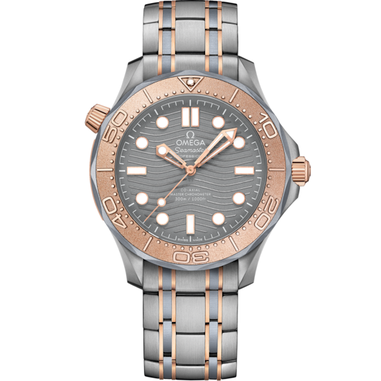 Omega Seamaster Diver 300M 42 mm Grey Dial Titanium ‑ tantalum ‑ Sedna™ 18k Rose Gold Bracelet 210.60.42.20.99.001 - WATCHXNYC
