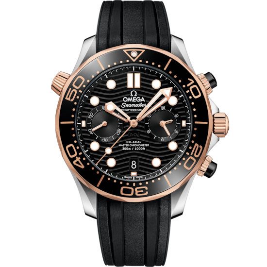 Omega Seamaster Diver 300M 44 mm Black Dial Stainless Steel and Sedna™ 18k Rose Gold Strap 210.22.44.51.01.001 - WATCHXNYC