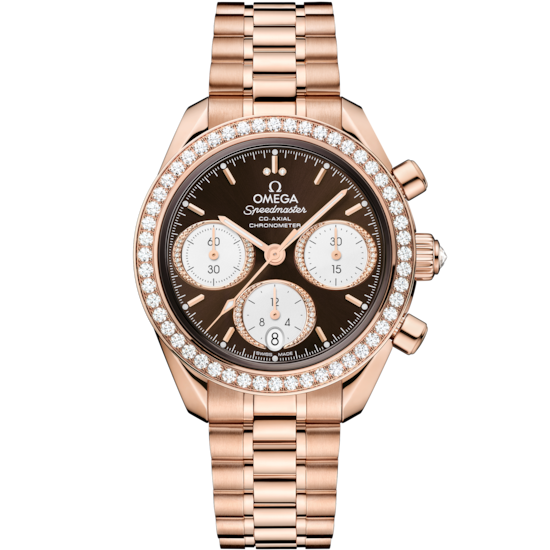 Omega Speedmaster 38  Brown Dial 38 mm  with Diamond Sedna™ 18k Rose Gold Bracelet 324.55.38.50.63.001 - WATCHXNYC