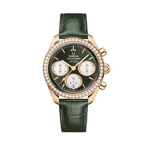 Omega Speedmaster 38  Green Dial 38 mm   with Diamond  Moonshine™ 18k Rose Gold Strap 324.58.38.50.60.001 - WATCHXNYC