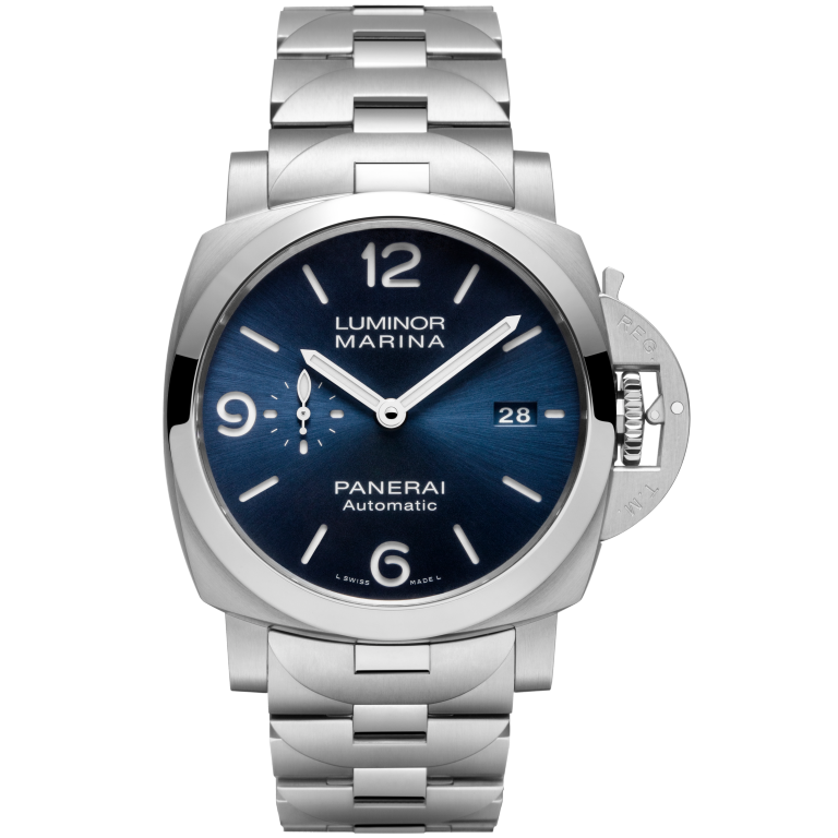 Panerai Luminor Marina 44 mm Blue Dial Brushed Steel Polished And Brushed Steel Bracelet PAM01316 - WATCHXNYC
