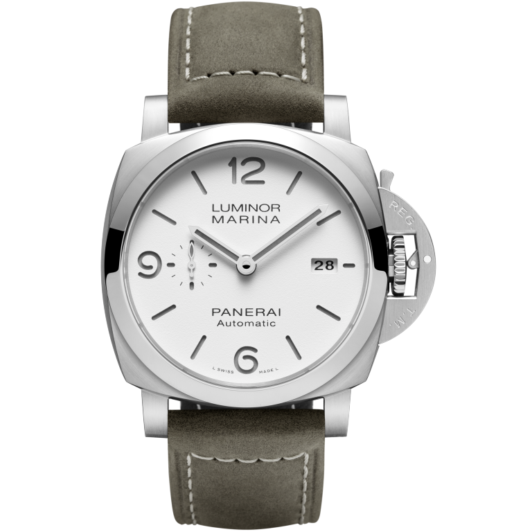 Panerai Luminor Marina 44 mm White Dial Stainless Steel Scamosciato Black Leather Strap PAM01314 - WATCHXNYC