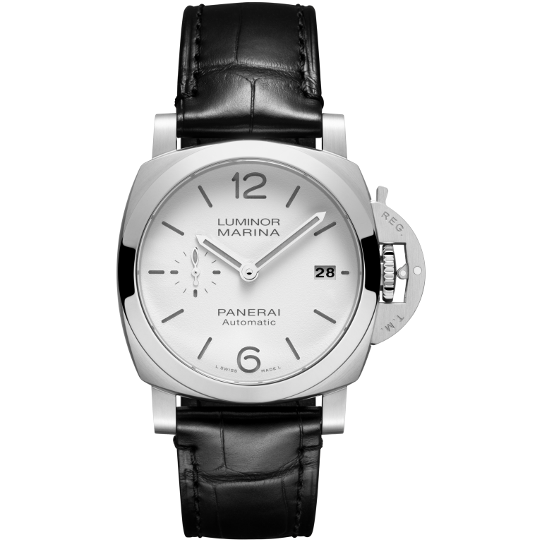 Panerai Luminor Quaranta 40 mm White Dial Stainless Steel Black   Leather Strap PAM01371 - WATCHXNYC