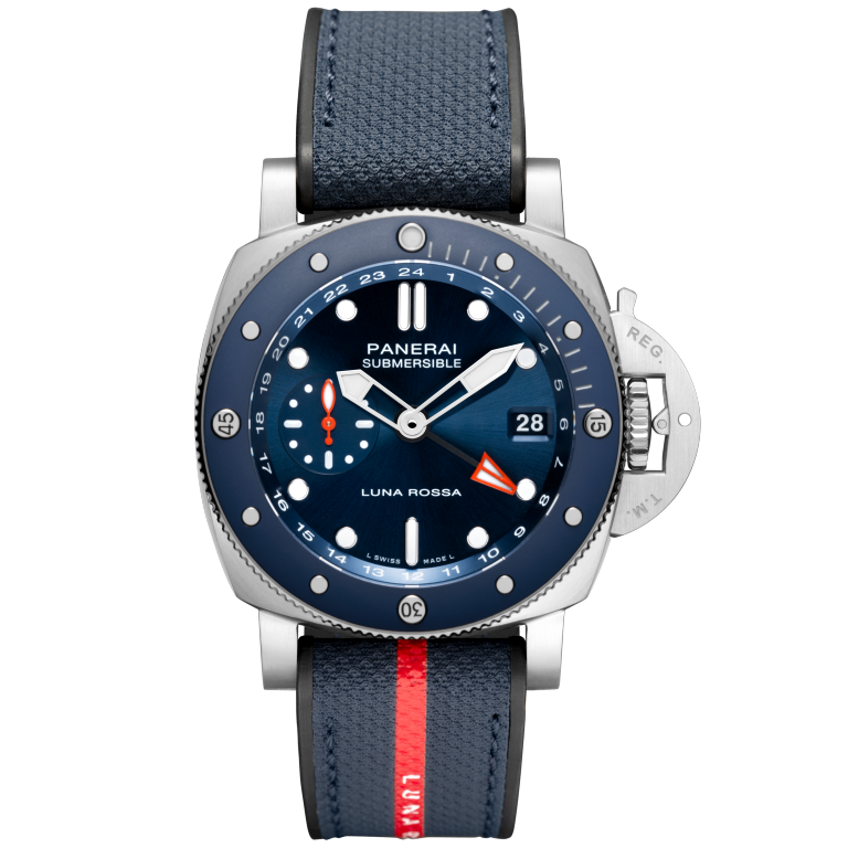 Panerai Submersible GMT Luna Rossa Titanio 42 mm Blue Dial Brushed Titanium Bi-Material Blue Luna Rossa Strap PAM01507 - WATCHXNYC
