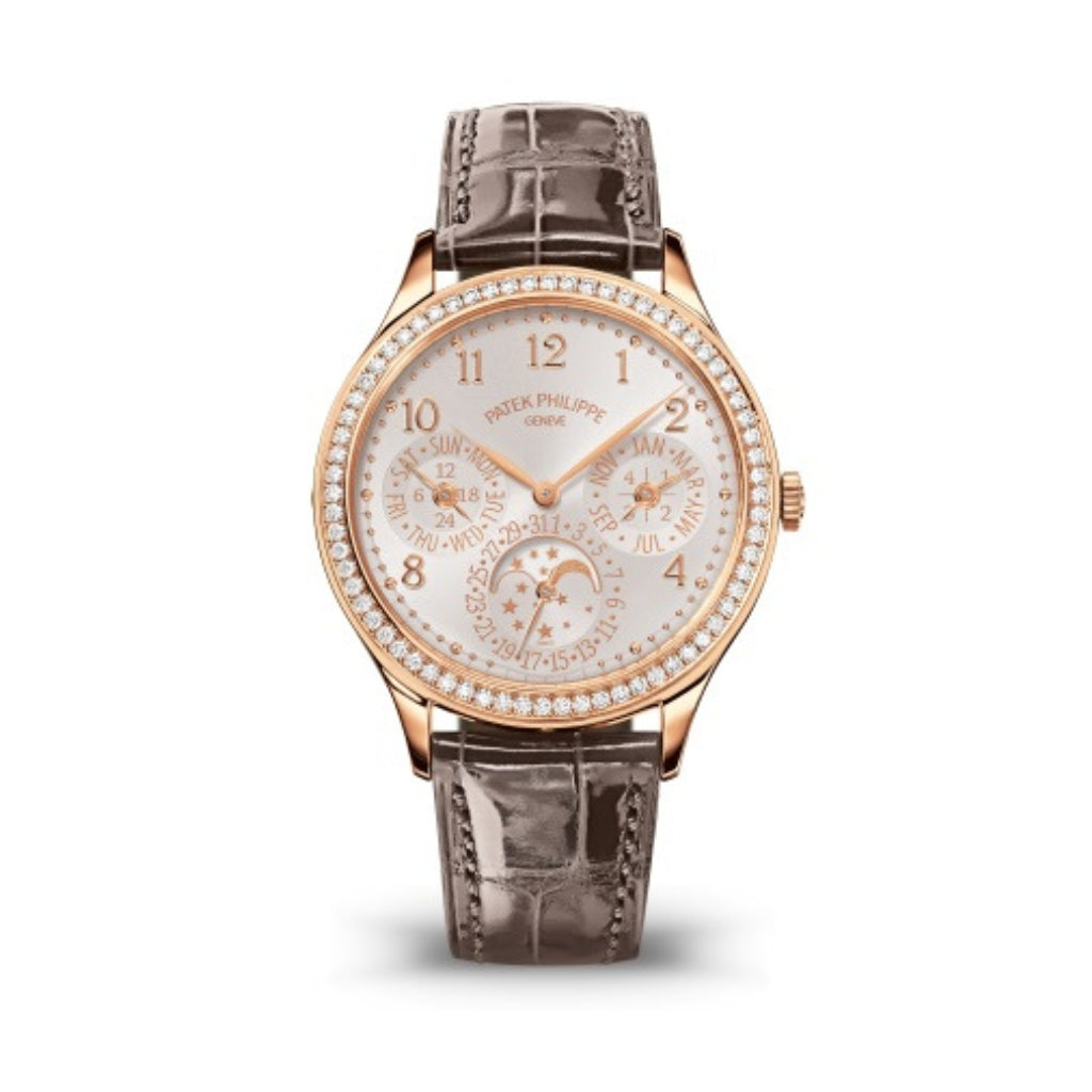 Patek Philippe Grand Complications 35.1 mm Silver Dial with Diamonds 18k Rose Gold   Leather Strap 7140R-001 - WATCHXNYC