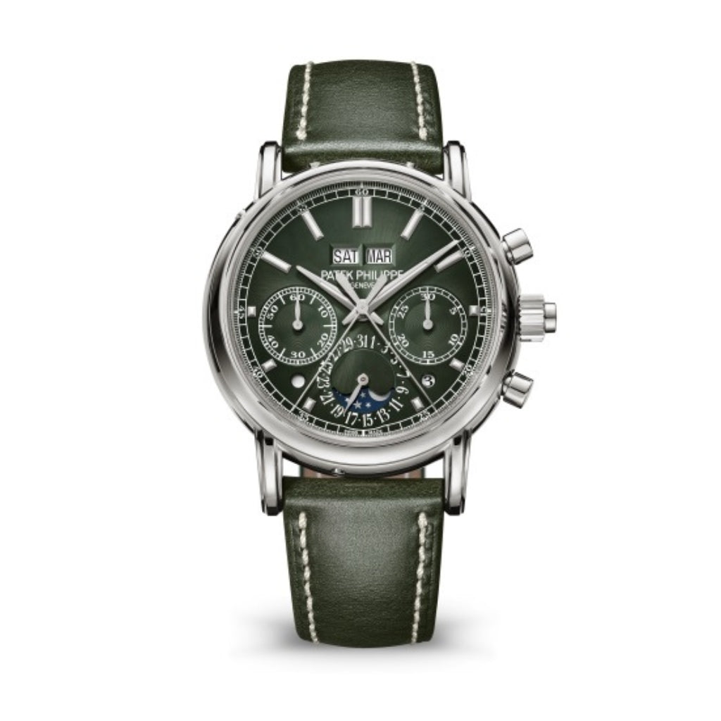 Patek Philippe Grand Complications 40 mm Olive Green Dial White Gold   Leather Strap 5204G-001 - WATCHXNYC