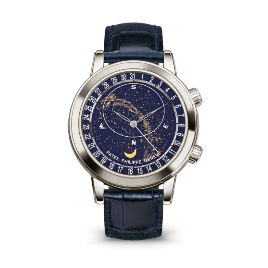 Patek Philippe Grand Complications 44 mm Blue Dial Platinum   Leather Strap 6102P-001 - WATCHXNYC