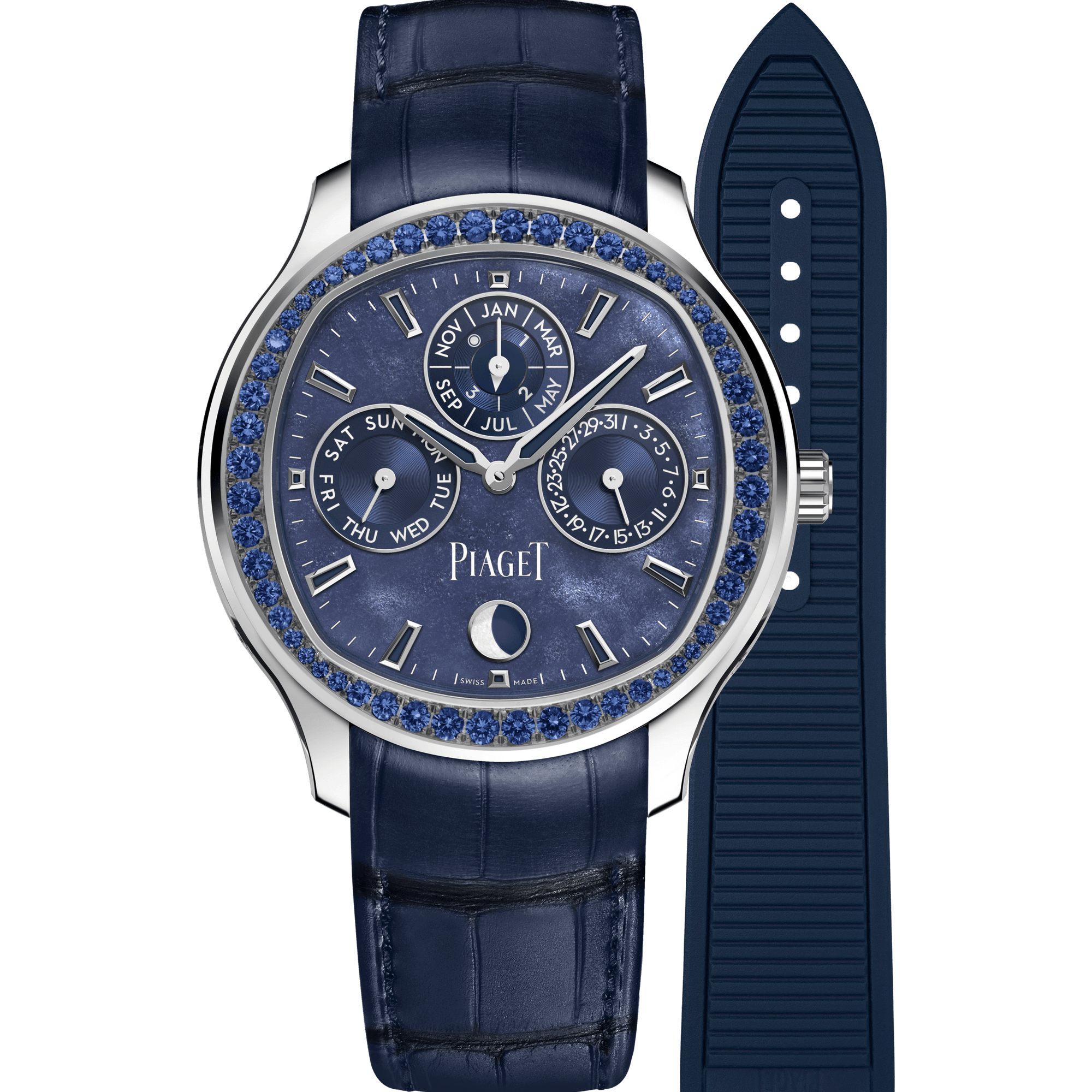 Piaget Piaget Polo Perpetual Calendar Ultra-Thin watch 42 mm Blue Dial with Diamonds 18K White Gold   Strap G0A48007 - WATCHXNYC