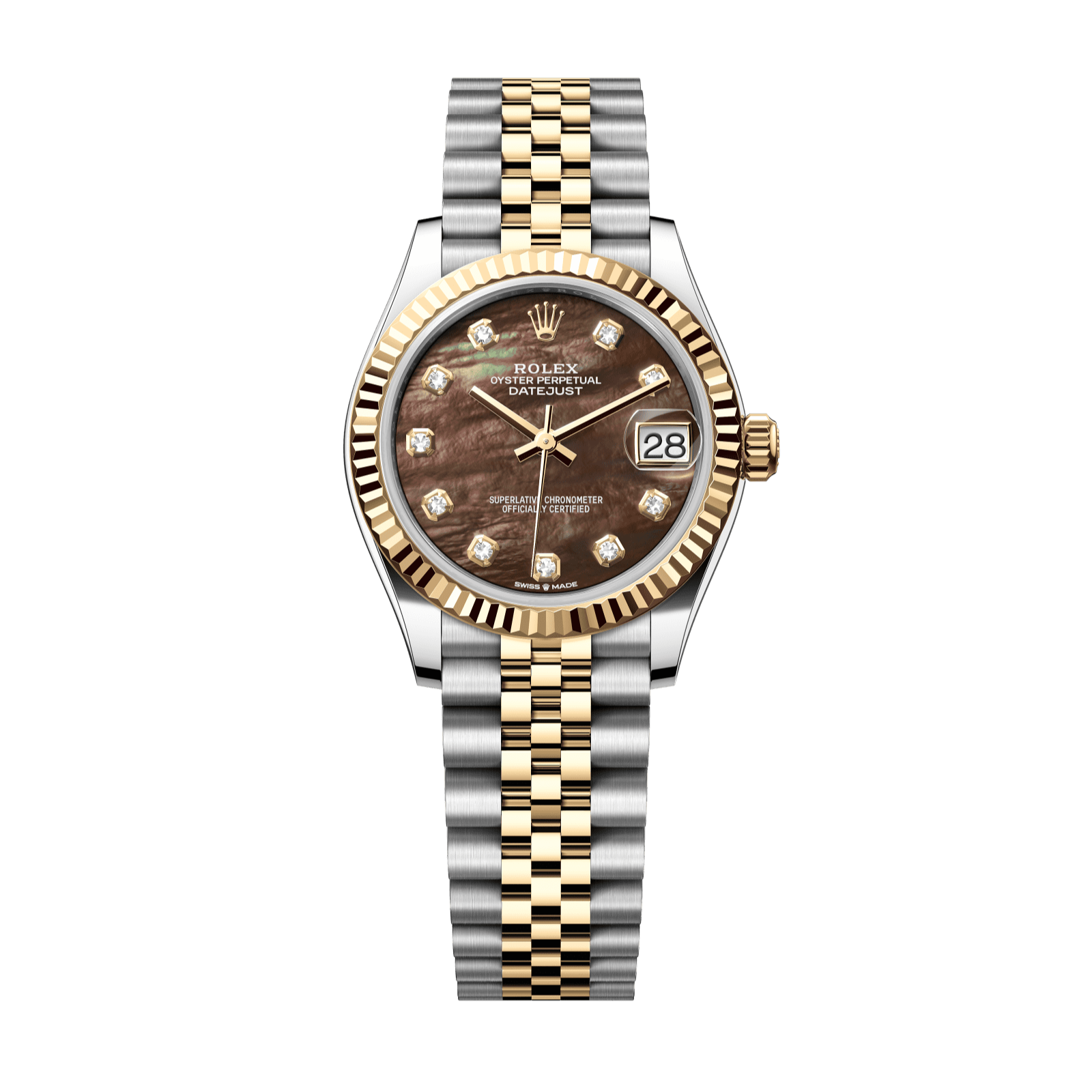 Rolex Datejust 31 31 mm Black Mother-Of-Pearl Set With Diamonds Dial Oystersteel and 18k Yellow Gold Jubilee Bracelet 278273-0024 - WATCHXNYC