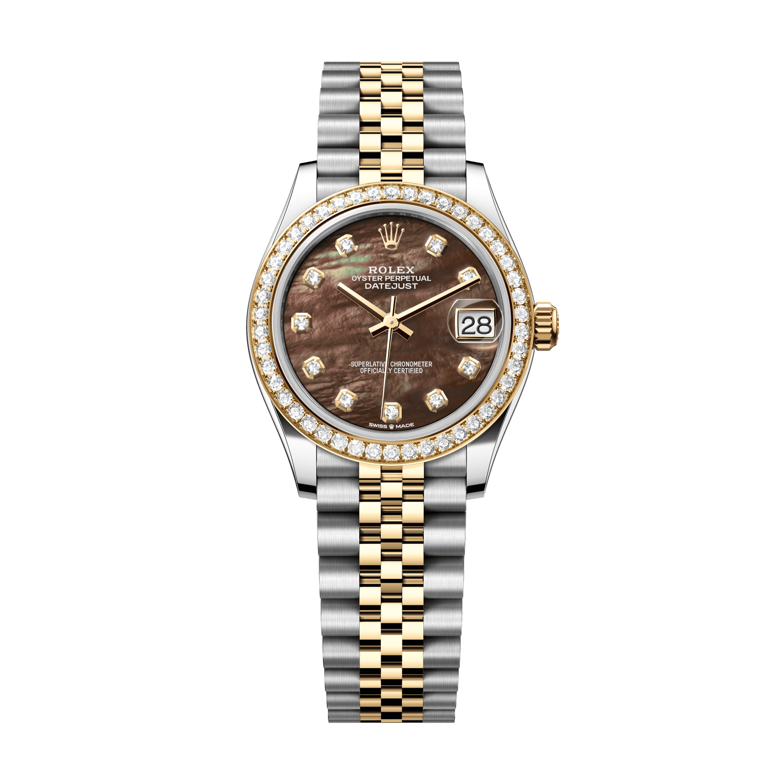 Rolex Datejust 31 31 mm Black Mother-Of-Pearl Set With Diamonds Dial Oystersteel and 18k Yellow Gold Jubilee Bracelet 278383rbr-0024 - WATCHXNYC