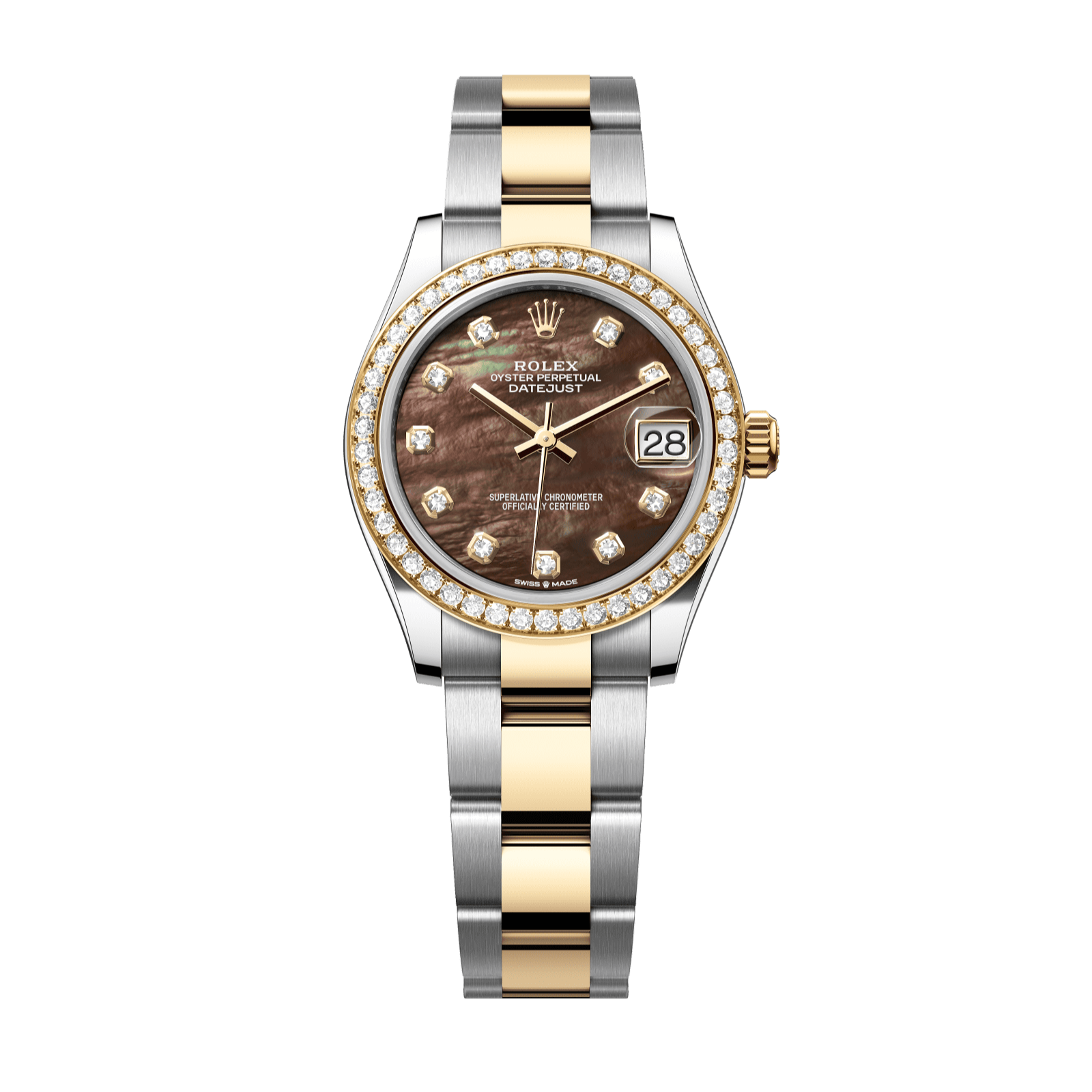 Rolex Datejust 31 31 mm Black Mother-Of-Pearl Set With Diamonds Dial Oystersteel and 18k Yellow Gold Oyster Bracelet 278383rbr-0023 - WATCHXNYC