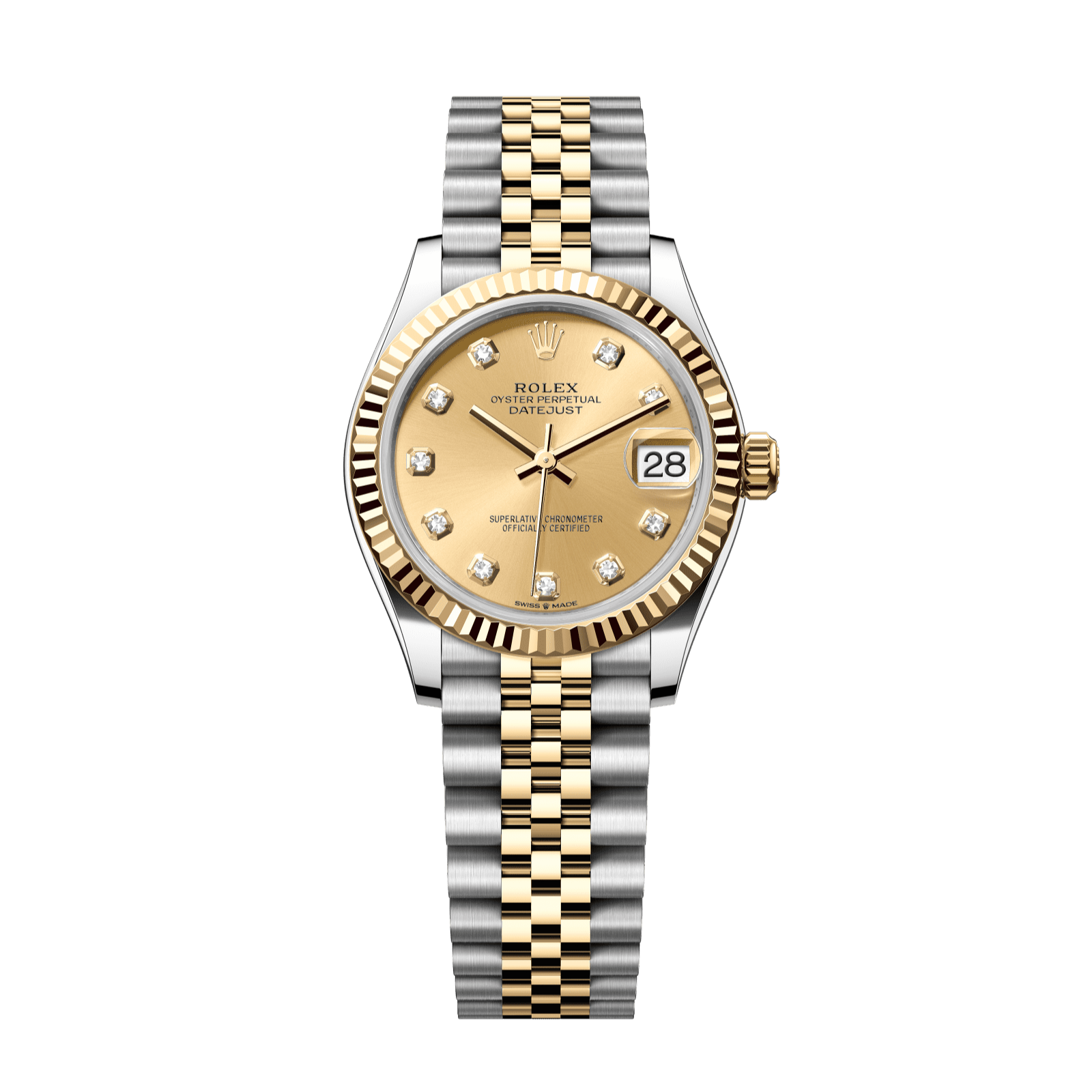 Rolex Datejust 31 31 mm Champagne-Colour Set With Diamonds Dial Oystersteel and 18k Yellow Gold Jubilee Bracelet 278273-0026 - WATCHXNYC