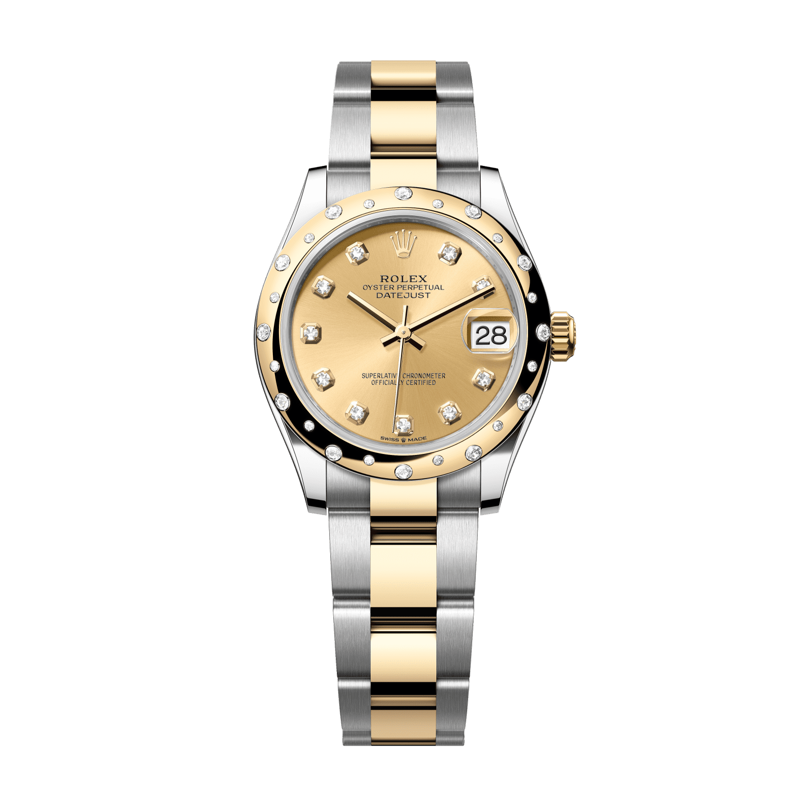 Rolex Datejust 31 31 mm Champagne-Colour Set With Diamonds Dial Oystersteel and 18k Yellow Gold Oyster Bracelet 278343rbr-0025 - WATCHXNYC