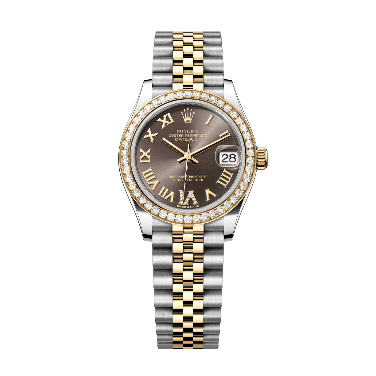 Rolex Datejust 31 31 mm Dark Grey Set With Diamonds Dial Oystersteel and 18k Yellow Gold Jubilee Bracelet 278383rbr-0018 - WATCHXNYC