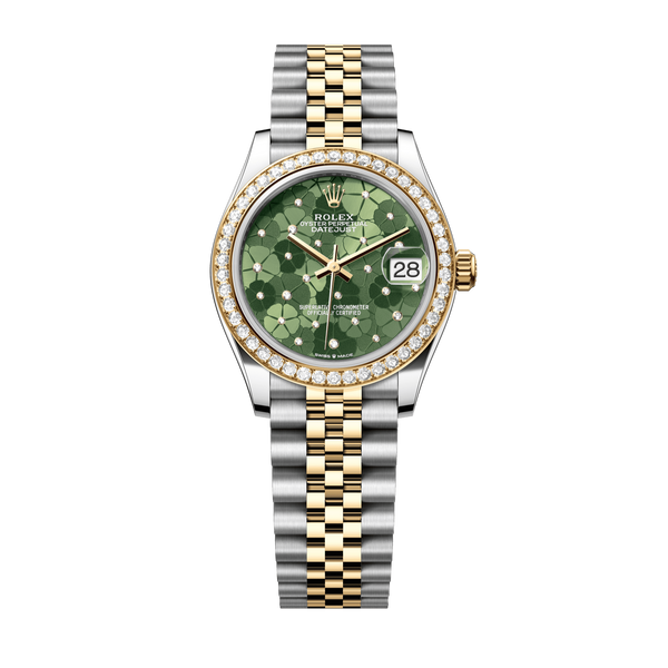 Rolex Datejust 31 mm Olive Green Floral Motif Set With Diamonds Dial O