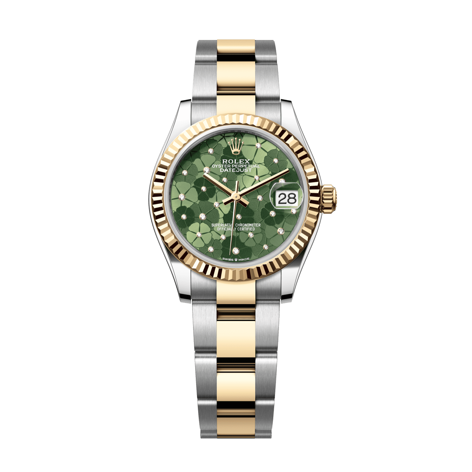 Rolex Datejust 31 31 mm Olive Green, Floral Motif Set With Diamonds Dial Oystersteel and 18k Yellow Gold Oyster Bracelet 278273-0031 - WATCHXNYC