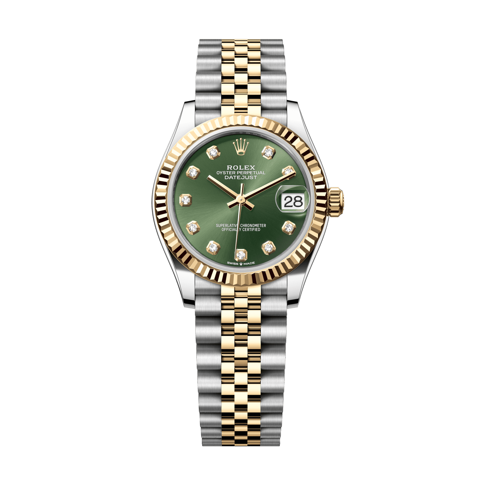 Rolex Datejust 31 31 mm Olive Green Set With Diamonds Dial Oystersteel and 18k Yellow Gold Jubilee Bracelet 278273-0030 - WATCHXNYC