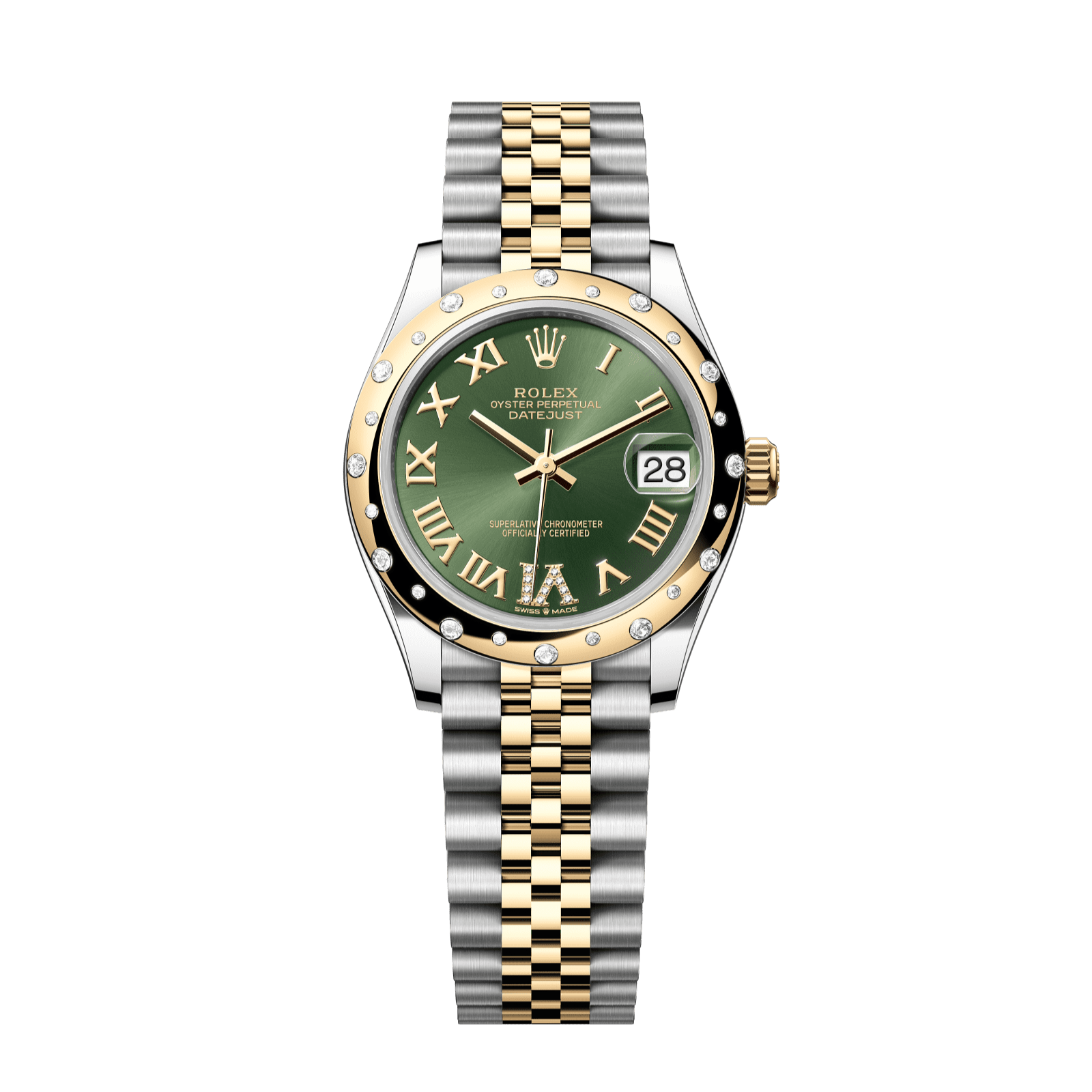 Rolex Datejust 31 31 mm Olive Green Set With Diamonds Dial Oystersteel and 18k Yellow Gold Jubilee Bracelet 278343rbr-0016 - WATCHXNYC
