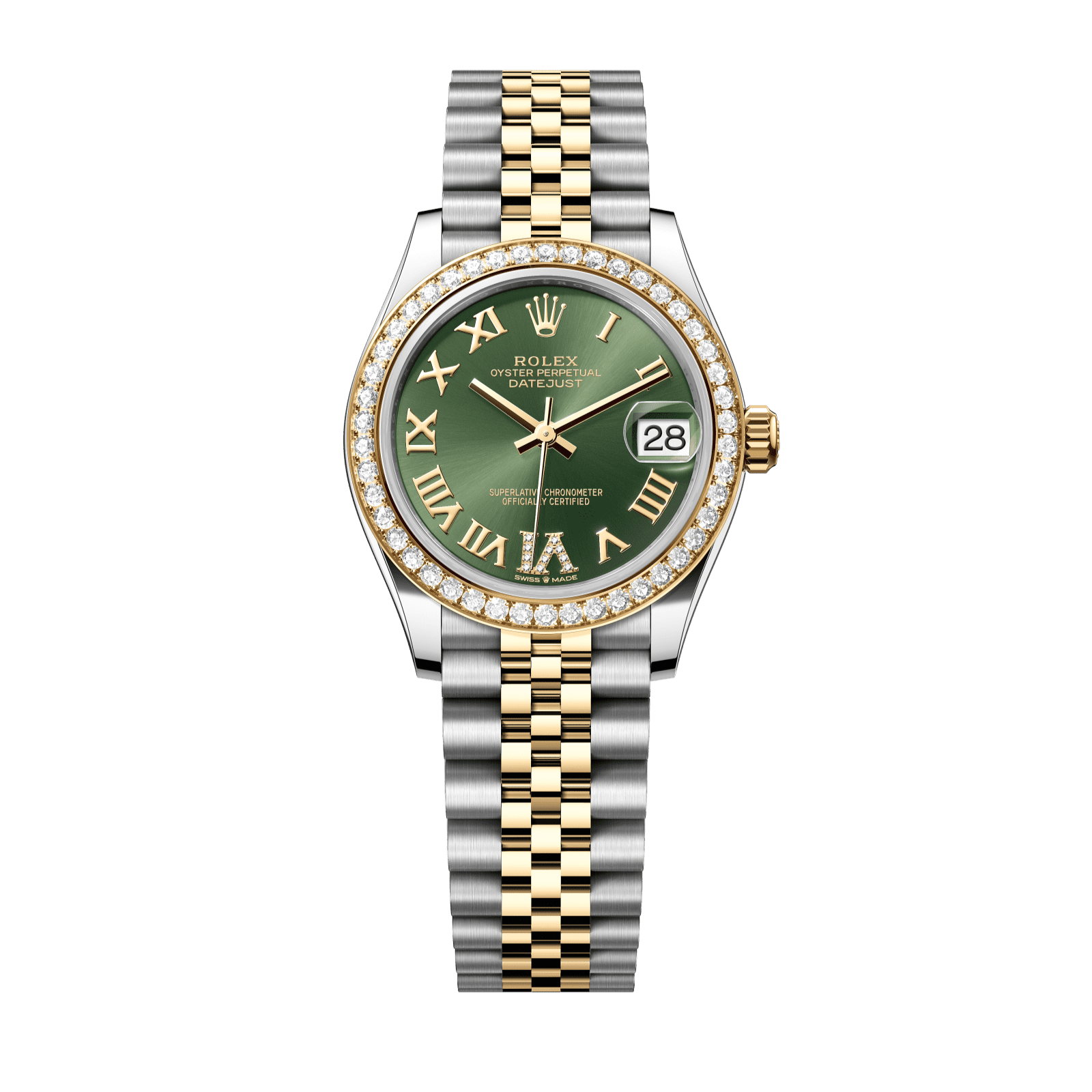 Rolex Datejust 31 31 mm Olive Green Set With Diamonds Dial Oystersteel and 18k Yellow Gold Jubilee Bracelet 278383rbr-0016 - WATCHXNYC