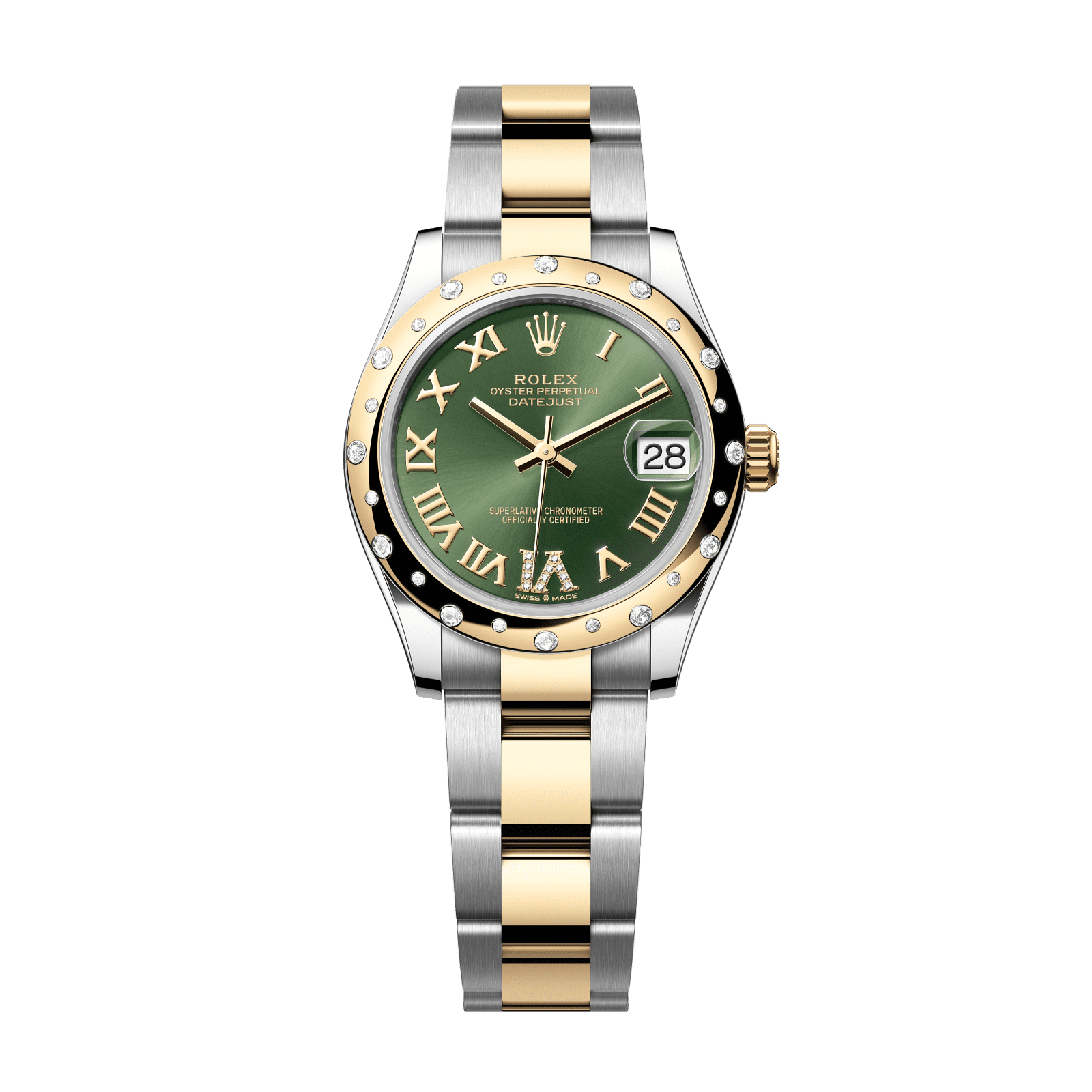 Rolex Datejust 31 31 mm Olive Green Set With Diamonds Dial Oystersteel and 18k Yellow Gold Oyster Bracelet 278343rbr-0015 - WATCHXNYC