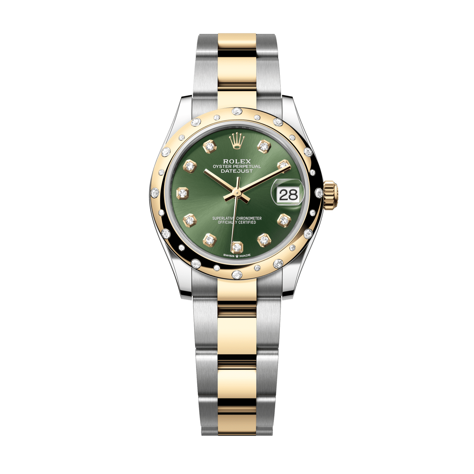 Rolex Datejust 31 31 mm Olive Green Set With Diamonds Dial Oystersteel and 18k Yellow Gold Oyster Bracelet 278343rbr-0029 - WATCHXNYC