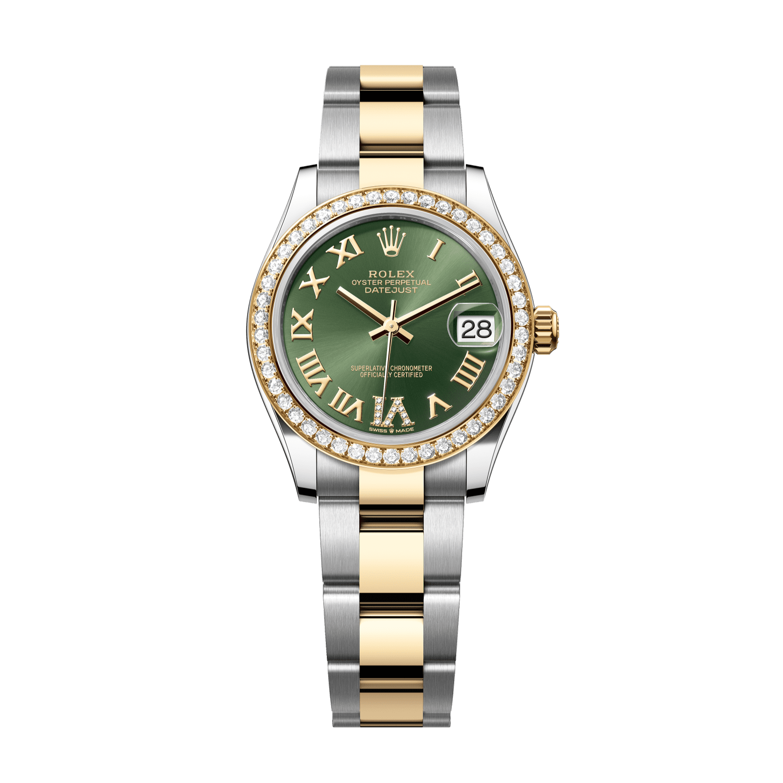 Rolex Datejust 31 31 mm Olive Green Set With Diamonds Dial Oystersteel and 18k Yellow Gold Oyster Bracelet 278383rbr-0015 - WATCHXNYC