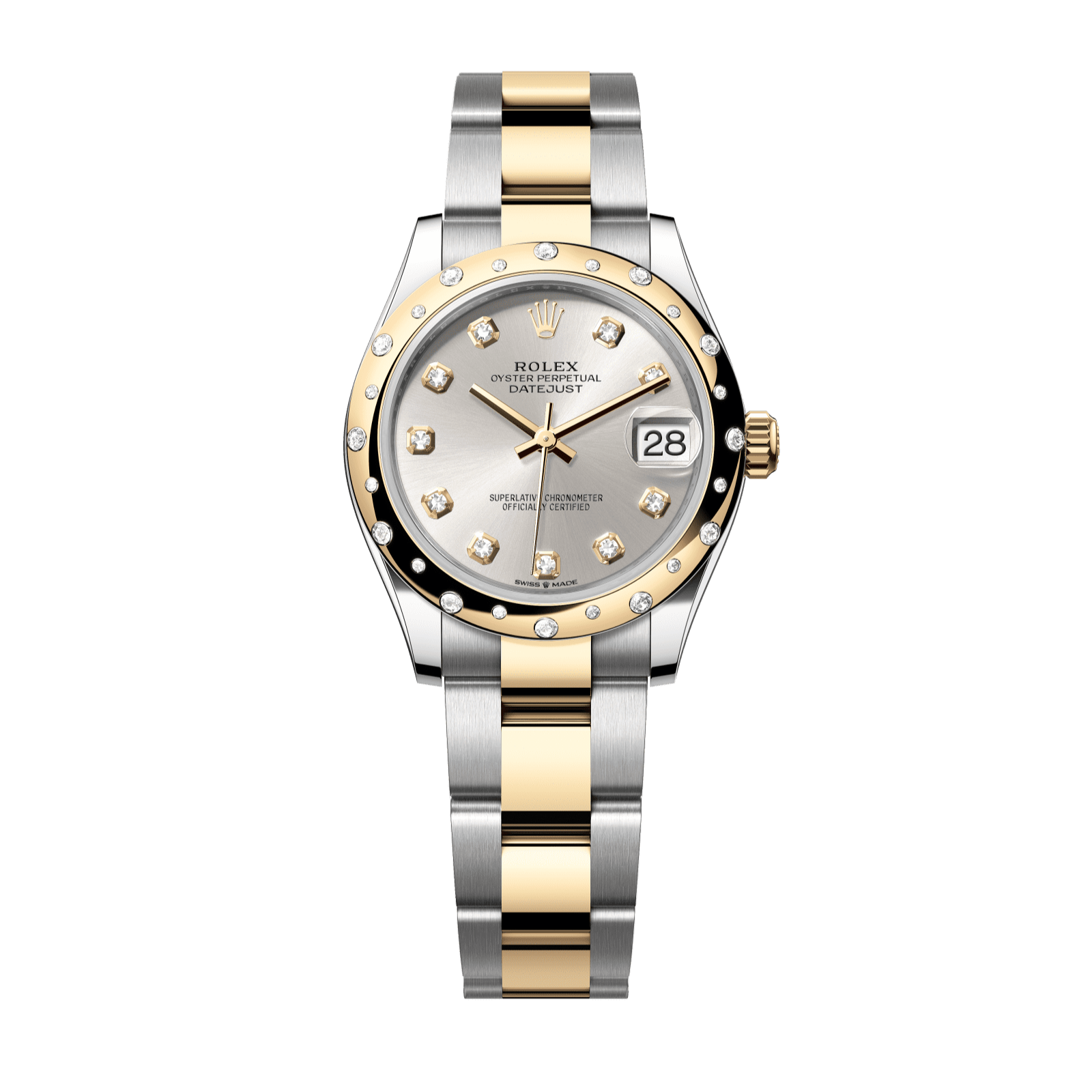 Rolex Datejust 31 31 mm Silver Set With Diamonds Dial Oystersteel and 18k Yellow Gold Oyster Bracelet 278343rbr-0019 - WATCHXNYC