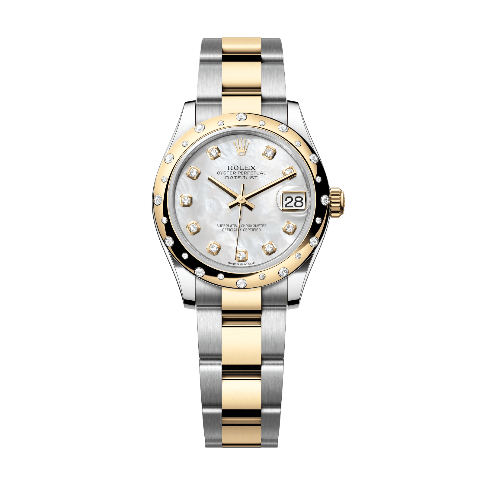 Rolex Datejust 31 31 mm White Mother-Of-Pearl Set With Diamonds Dial Oystersteel and 18k Yellow Gold Oyster Bracelet 278343rbr-0027 - WATCHXNYC