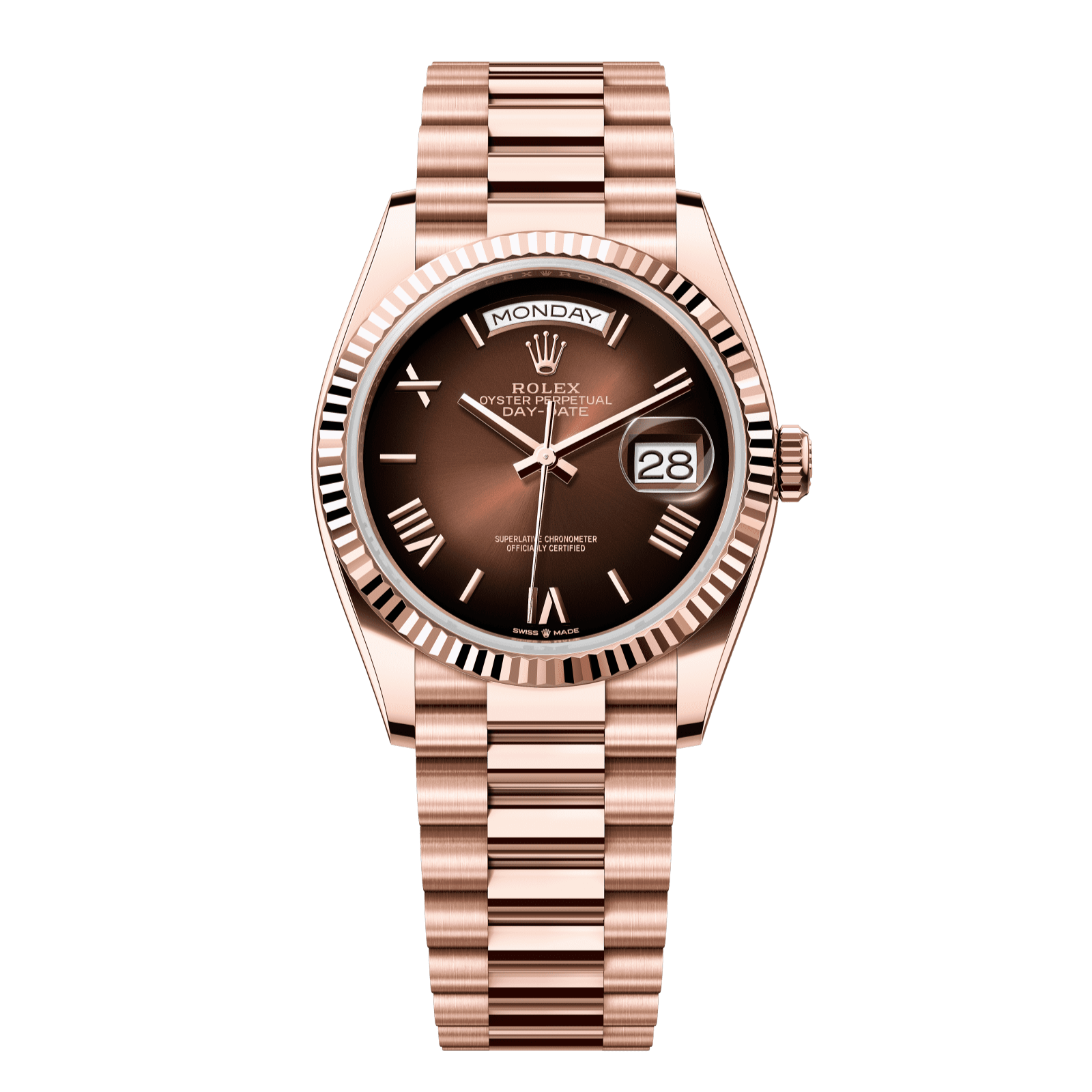 Rolex Day-Date 36 36 mm Brown OmbrÈ Dial 18 kt Everose Gold President Bracelet 128235-0075 - WATCHXNYC