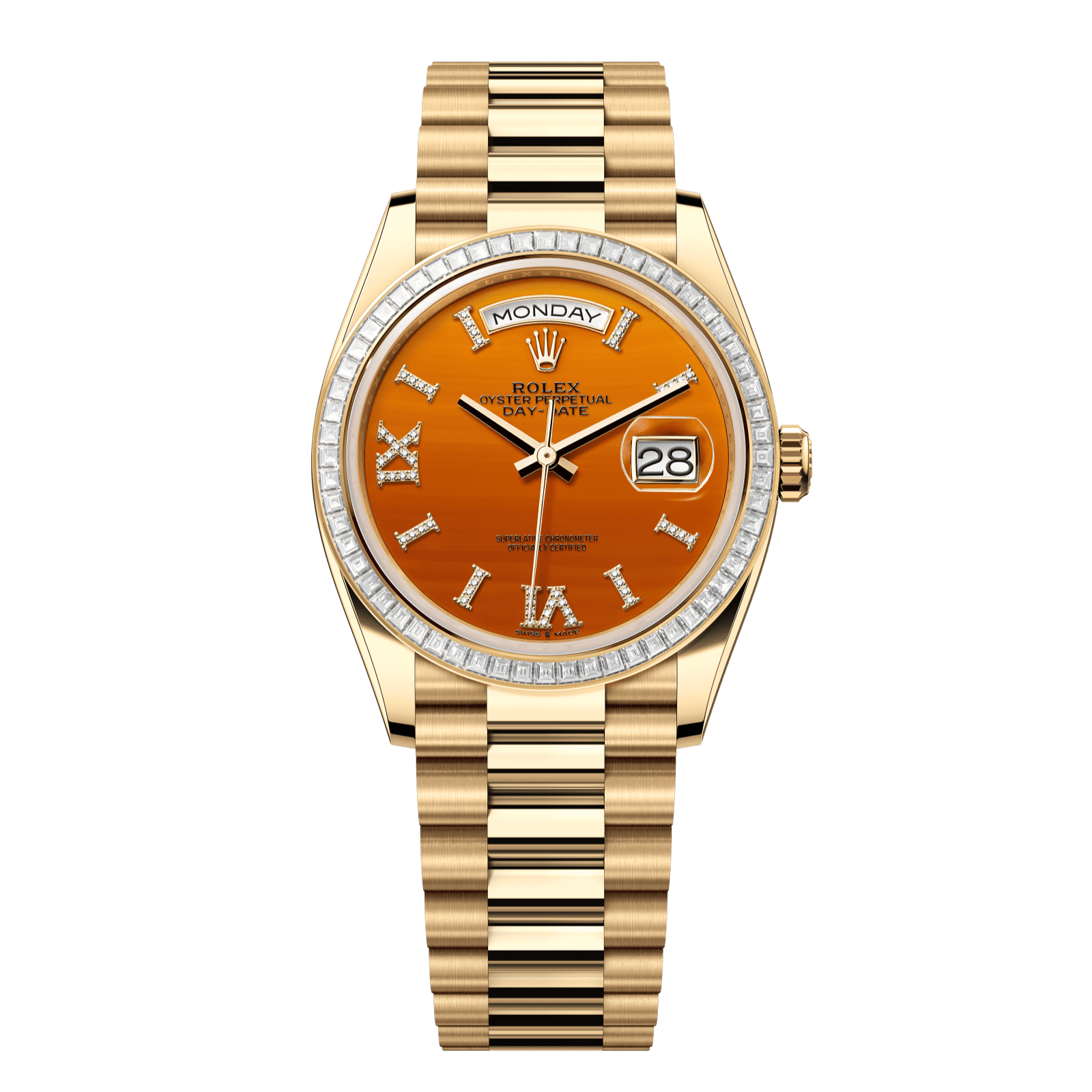 Rolex Day-Date 36 36 mm Carnelian Set With Diamonds Dial 18k Yellow Gold President Bracelet 128398tbr-0018 - WATCHXNYC