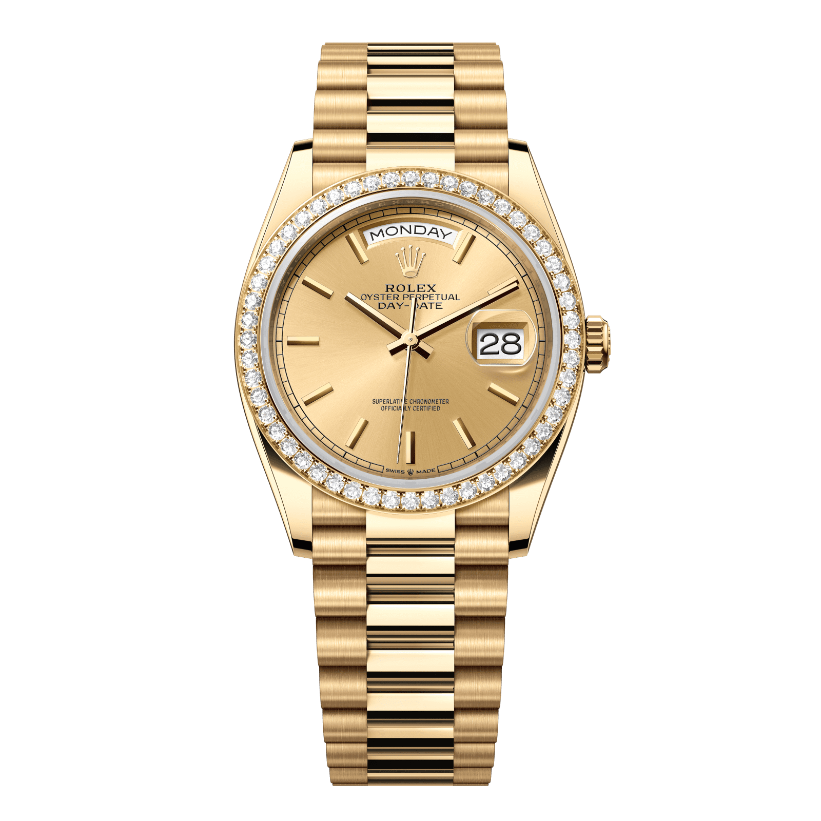 Rolex Day-Date 36 36 mm Champagne-Colour Dial 18k Yellow Gold President Bracelet 128348rbr-0026 - WATCHXNYC