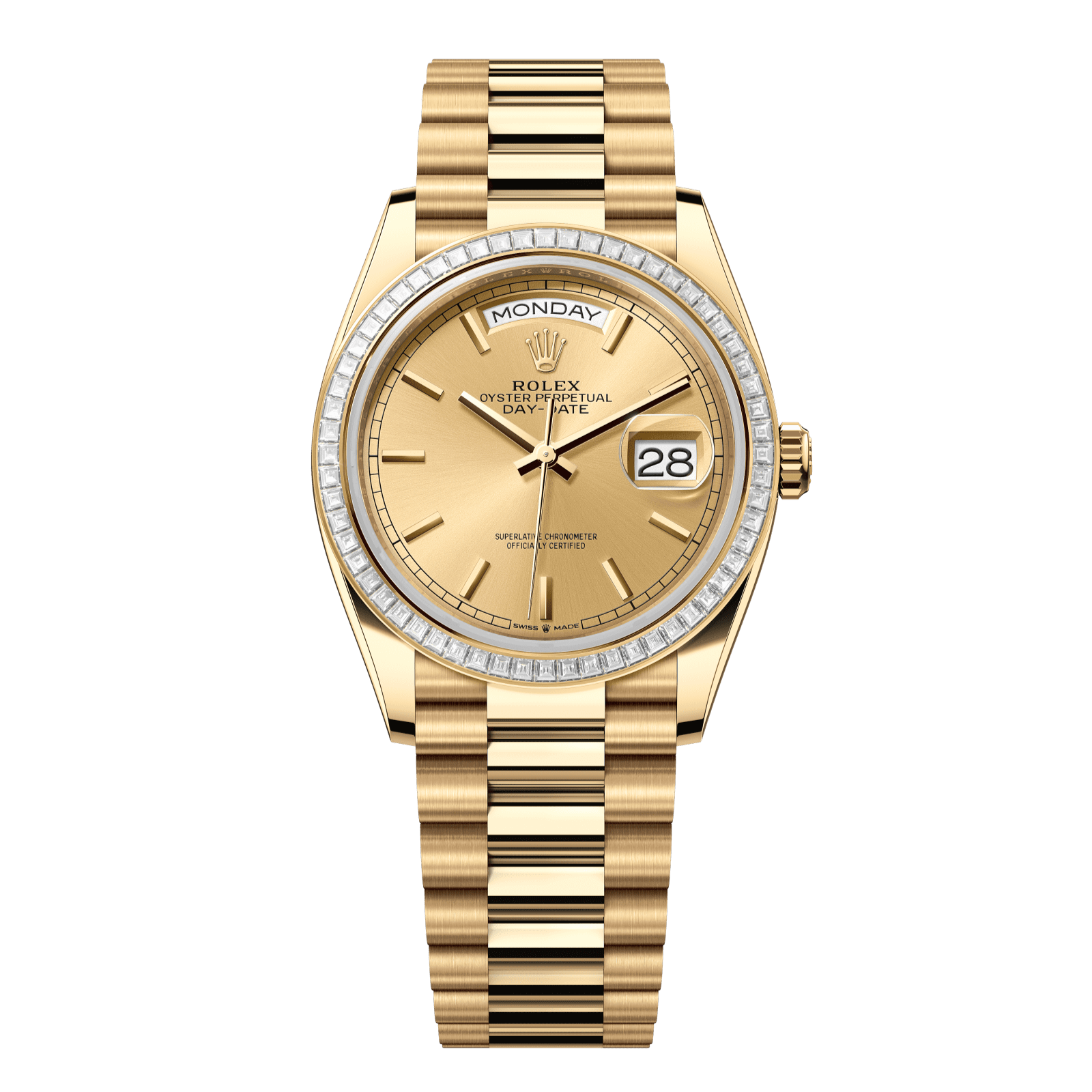 Rolex Day-Date 36 36 mm Champagne-Colour Dial with Diamonds 18k Yellow Gold President Bracelet 128398tbr-0010 - WATCHXNYC