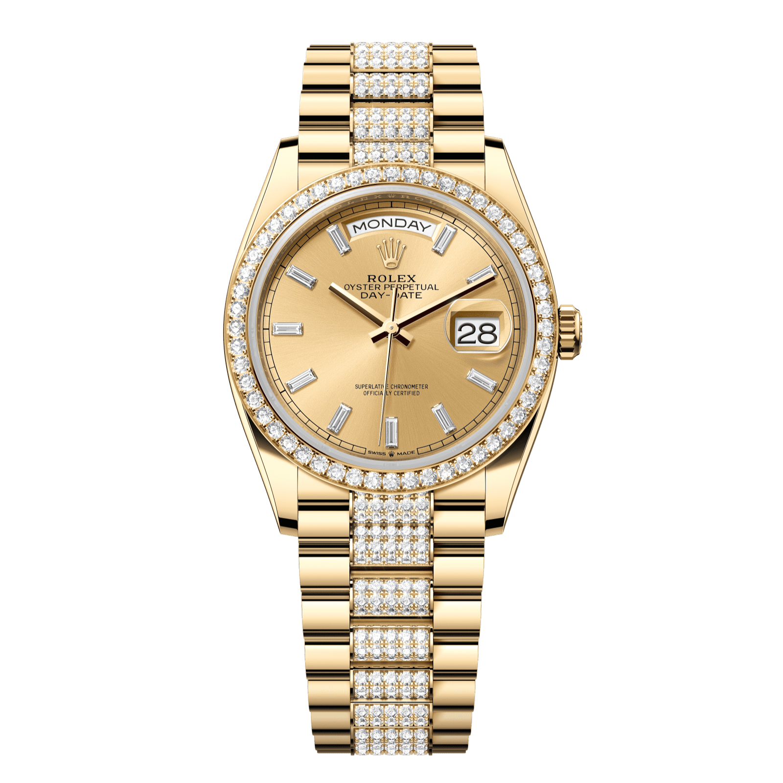 Rolex Day-Date 36 36 mm Champagne-Colour Set With Diamonds Dial 18k Yellow Gold President Bracelet 128348rbr-0081 - WATCHXNYC