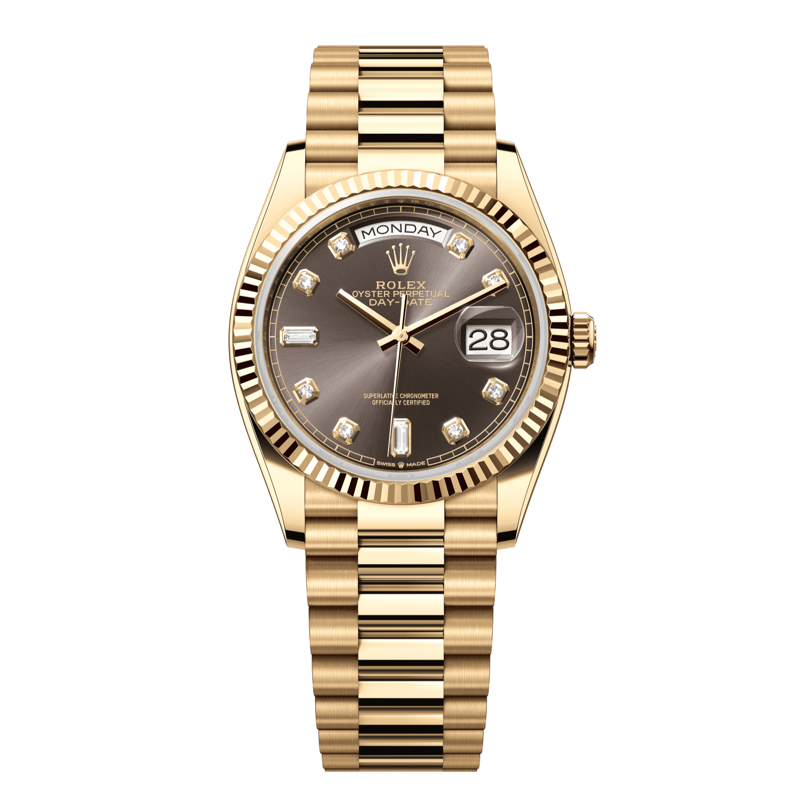 Rolex Day-Date 36 36 mm Dark Grey Set With Diamonds Dial 18k Yellow Gold President Bracelet 128238-0022 - WATCHXNYC