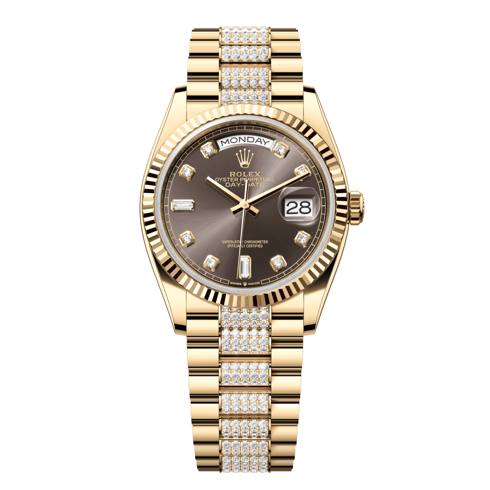 Rolex Day-Date 36 36 mm Dark Grey Set With Diamonds Dial 18k Yellow Gold President Bracelet 128238-0024 - WATCHXNYC
