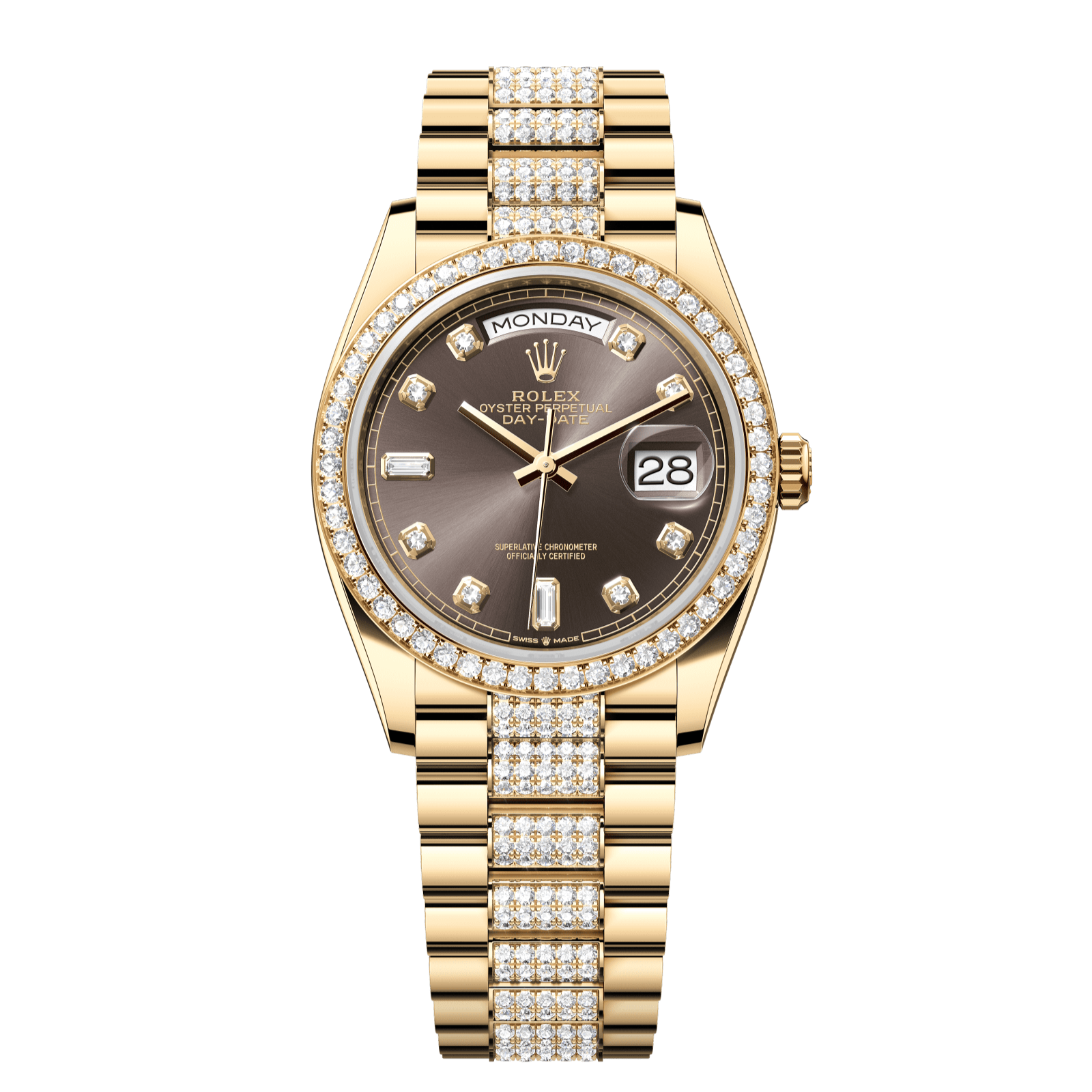 Rolex Day-Date 36 36 mm Dark Grey Set With Diamonds Dial 18k Yellow Gold President Bracelet 128348rbr-0007 - WATCHXNYC