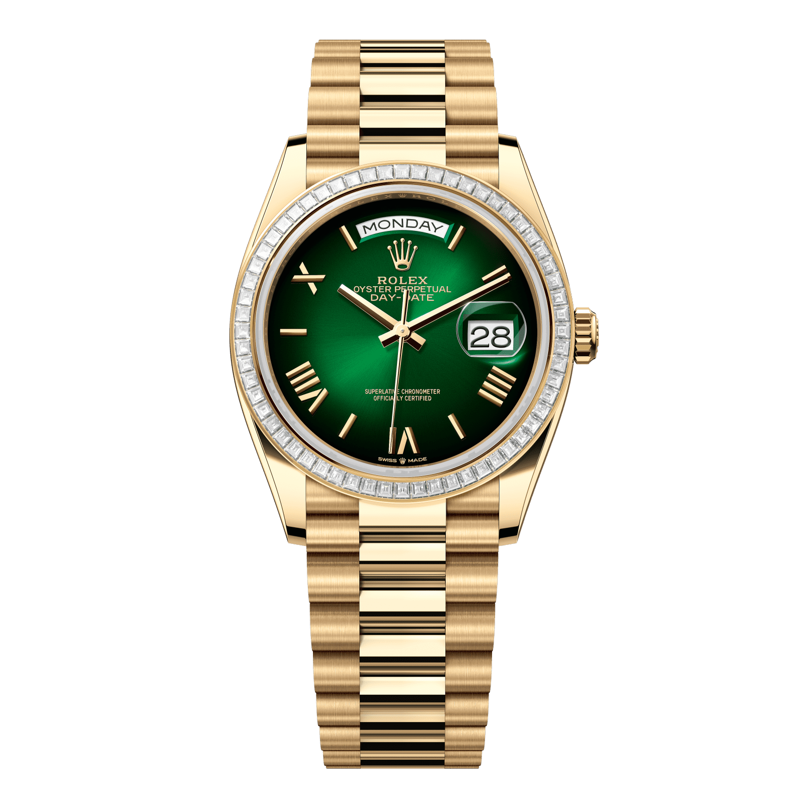 Rolex Day-Date 36 36 mm Green OmbrÈ Dial with Diamonds 18k Yellow Gold President Bracelet 128398tbr-0028 - WATCHXNYC