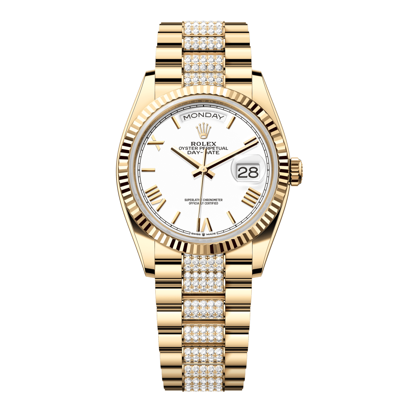 Rolex Day-Date 36 36 mm White Dial 18k Yellow Gold President Bracelet with Diamonds 128238-0114 - WATCHXNYC