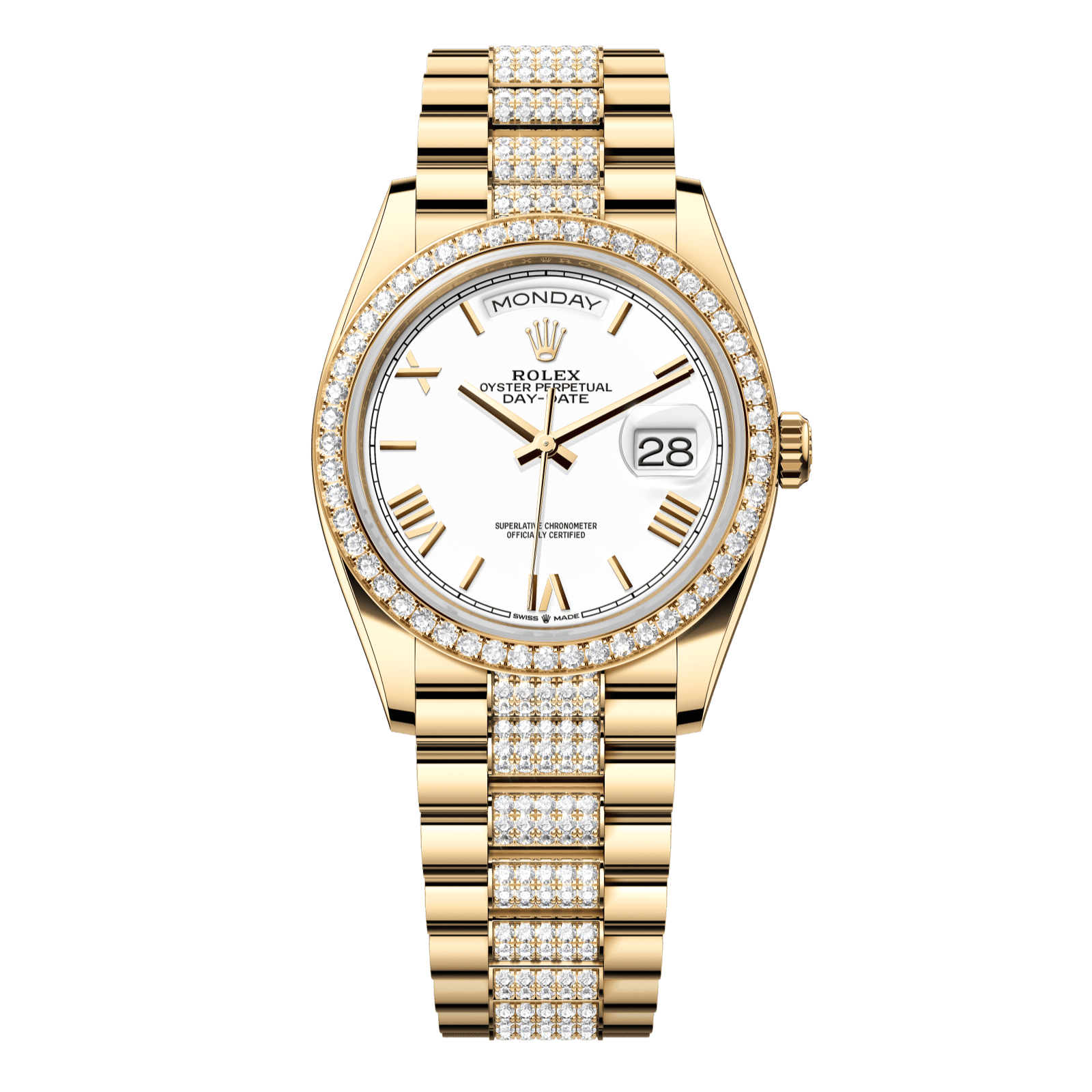 Rolex Day-Date 36 36 mm White Dial with Diamonds 18k Yellow Gold President Bracelet 128348rbr-0065 - WATCHXNYC