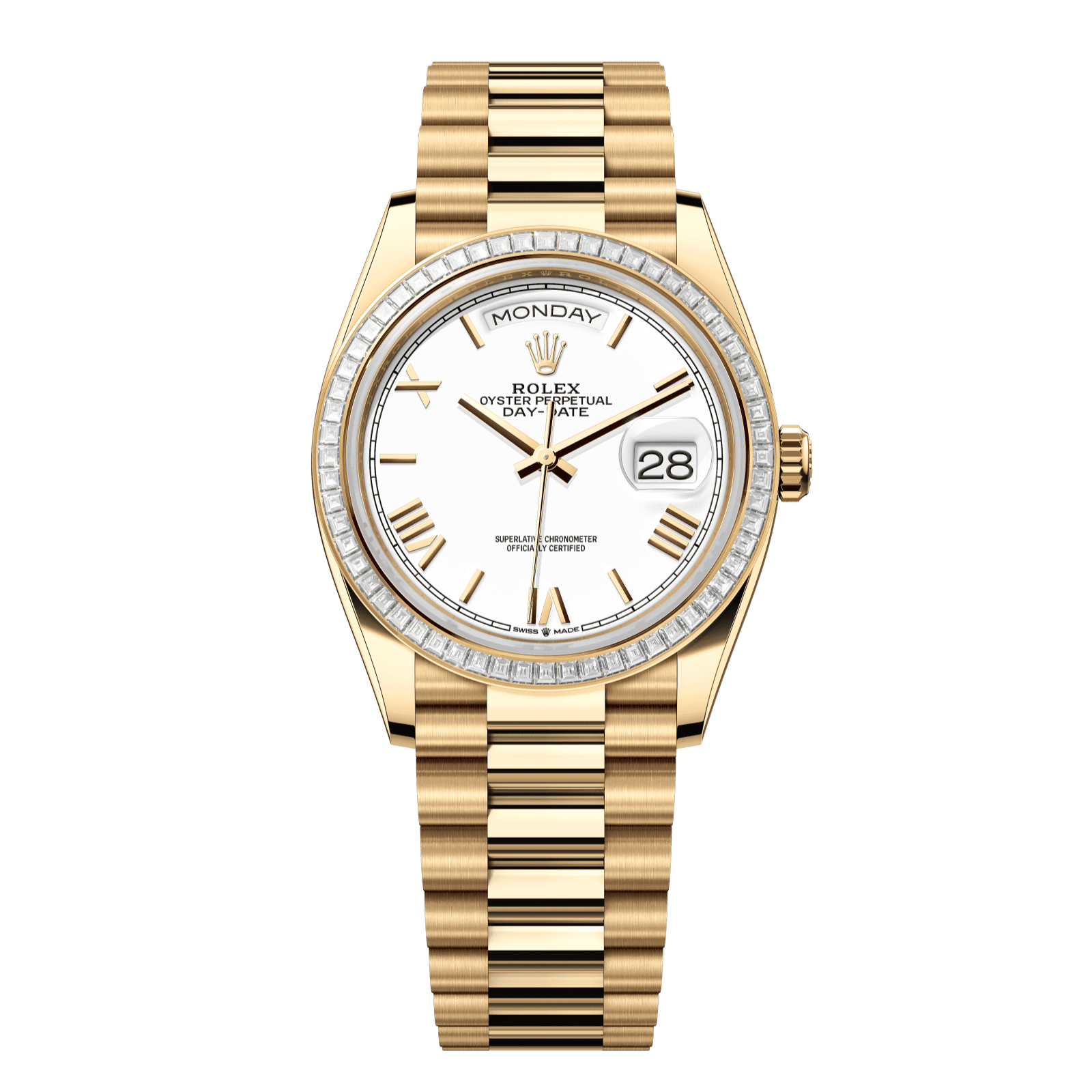 Rolex Day-Date 36 36 mm White Dial with Diamonds 18k Yellow Gold President Bracelet 128398tbr-0026 - WATCHXNYC