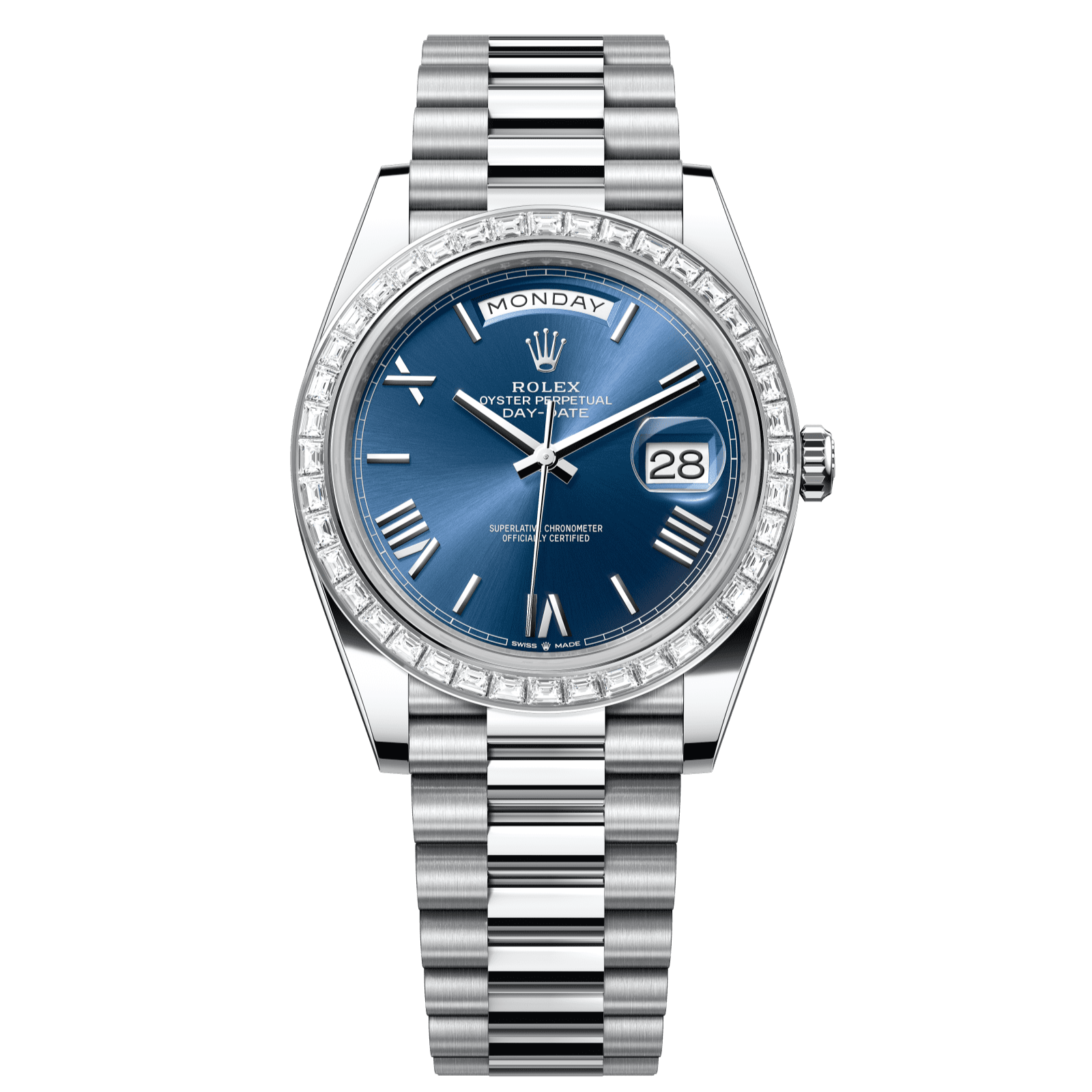 Rolex Day-Date 40 40 mm Bright Blue Dial with Diamonds Platinum President Bracelet 228396tbr-0026 - WATCHXNYC