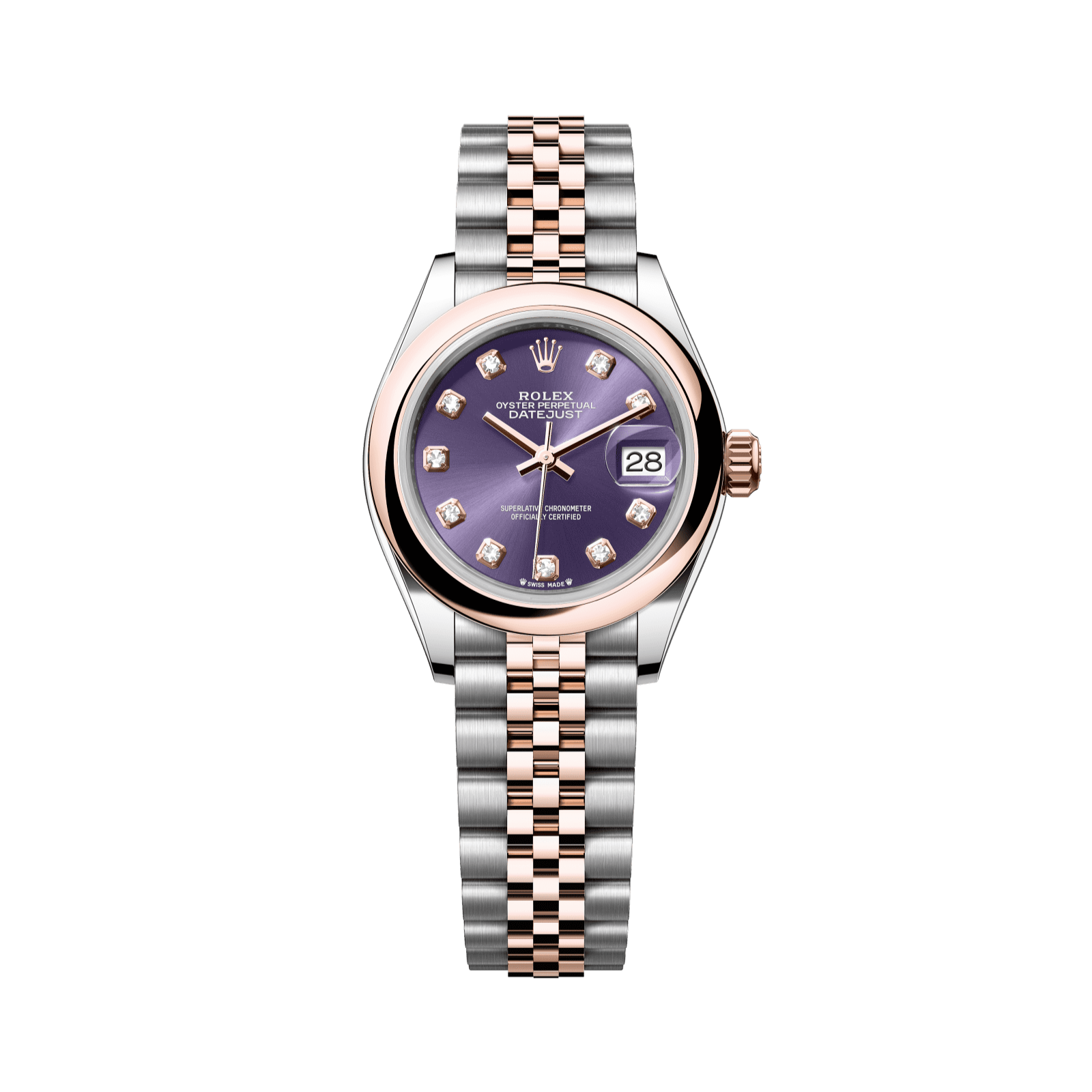 Rolex Lady-Datejust 28 mm Aubergine Set With Diamonds Dial Oystersteel and Everose Gold Jubilee Bracelet 279161-0015 - WATCHXNYC