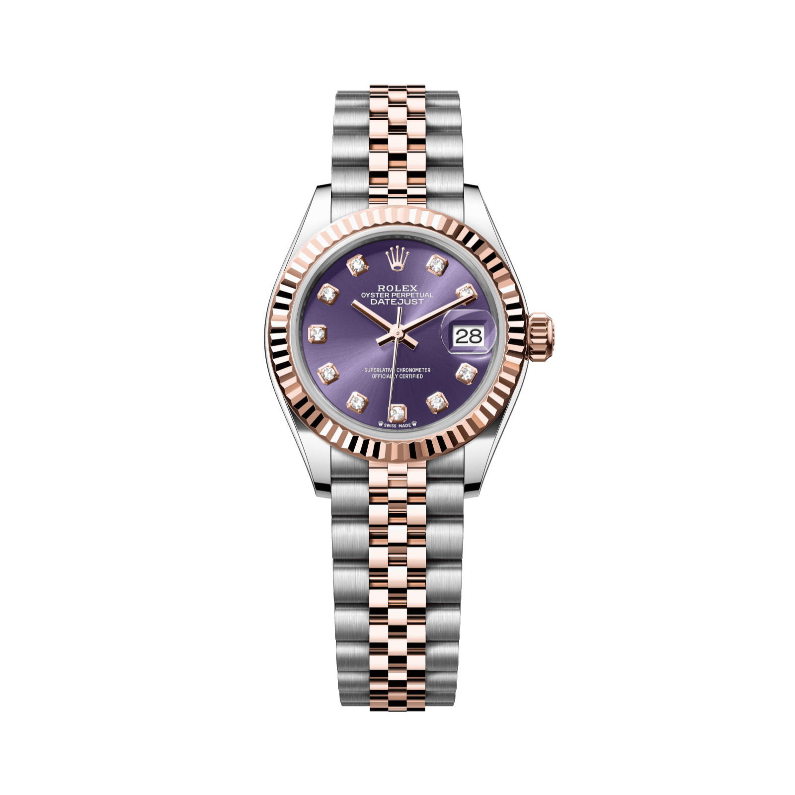 Rolex Lady-Datejust 28 mm Aubergine Set With Diamonds Dial Oystersteel and Everose Gold Jubilee Bracelet 279171-0015 - WATCHXNYC
