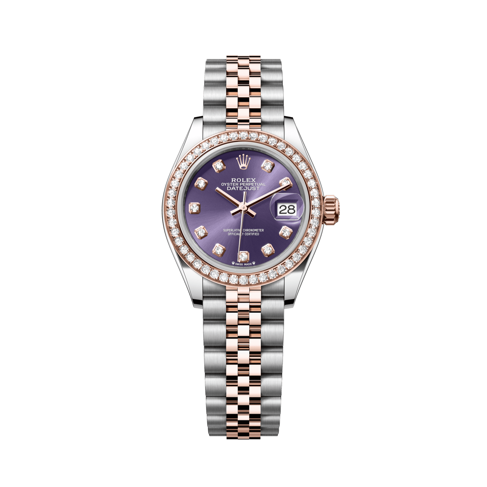 Rolex Lady-Datejust 28 mm Aubergine Set With Diamonds Dial Oystersteel and Everose Gold Jubilee Bracelet 279381rbr-0015 - WATCHXNYC