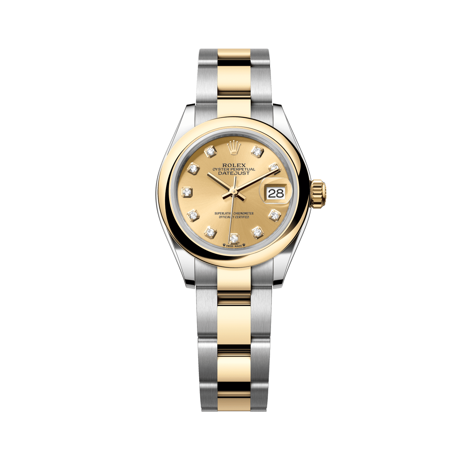 Rolex Lady-Datejust 28 mm Champagne-Colour set with Diamonds Dial 18 kt Yellow Gold Oyster Bracelet 279163-0012 - WATCHXNYC